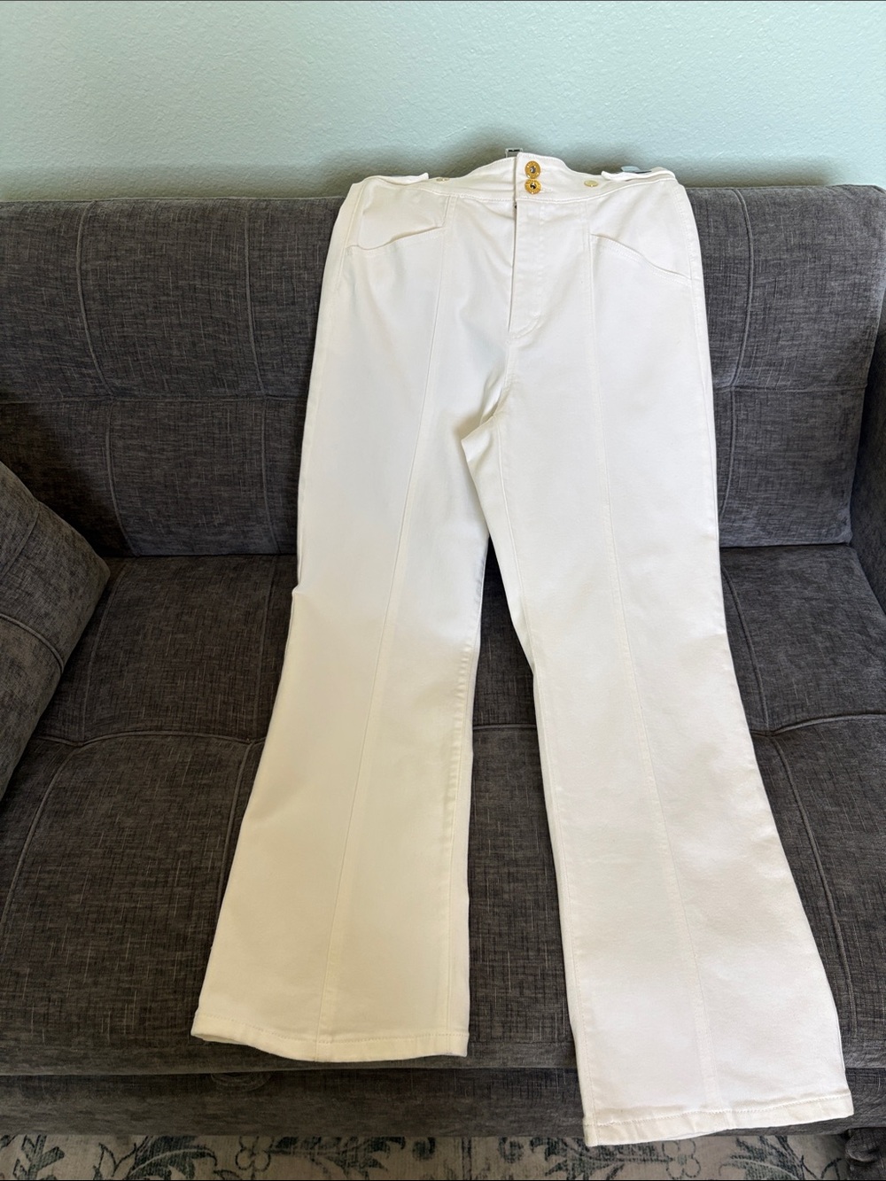 INC International Concepts White Wide-Leg High-Rise Jeans with Front Seams